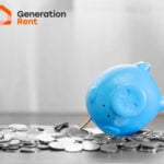 blue piggy bank upside down with coins spilled