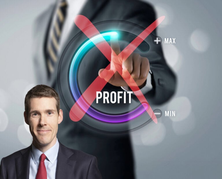 profit dial with a red cross and businessman in background with a picture of matthew Pennycook