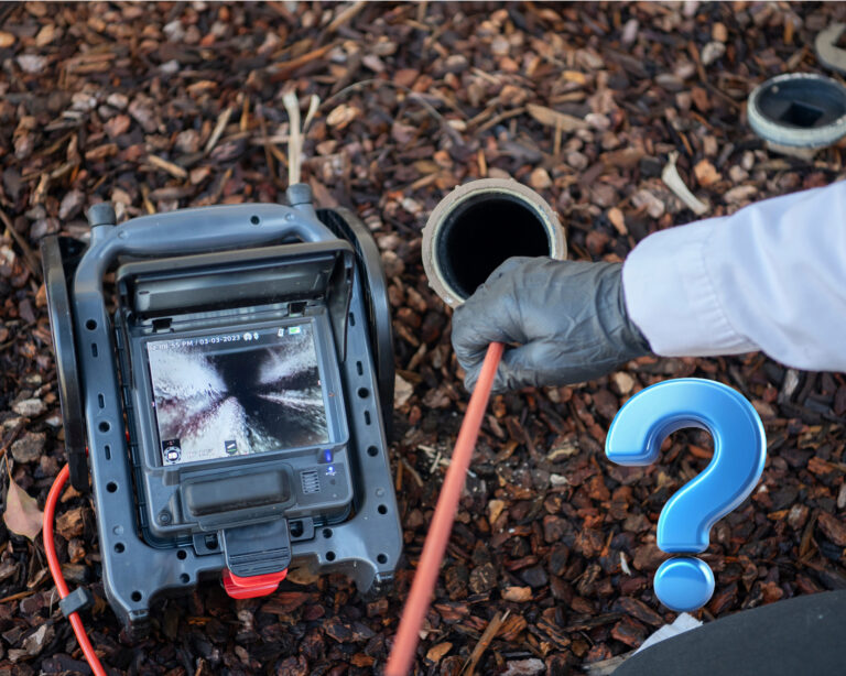 Technician inspecting drain with CCTV camera to identify pipe damage during home-buyer survey