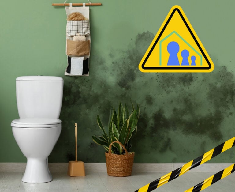 Bathroom with severe damp and mould on the wall highlighting poor housing standards.