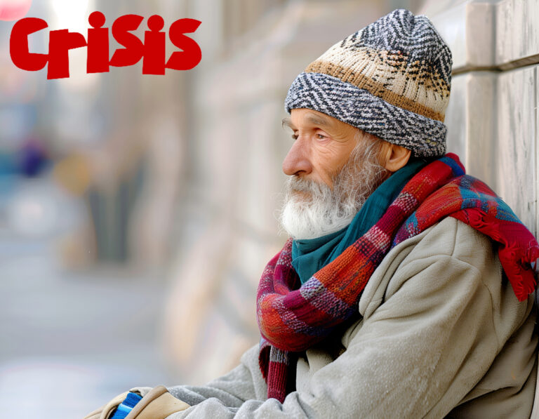 Elderly man in warm clothes sitting outdoors, highlighting homelessness among older renters.