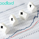 3D houses spelling “RENT” on a rising property market graph showing rent growth trends.