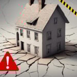 Cracked ground beneath a house symbolising instability in the UK housing market