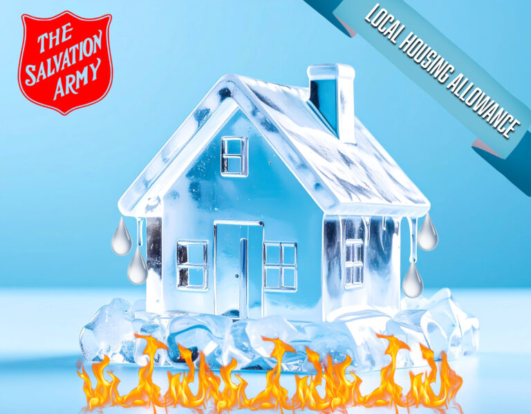 Frozen house melting over flames symbolising housing crisis amid Local Housing Allowance freeze