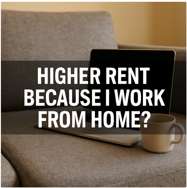 Laptop and coffee mug on sofa highlighting rent issues for remote workers