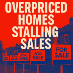 Overpriced homes with ‘For Sale’ signs highlighting slowing UK property sales.