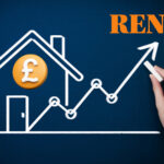 Chalk house with pound symbol and rising arrow illustrating UK rent increases to £1,343 in July 2025.