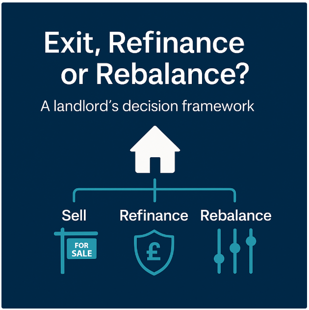 Visual framework showing landlord options to sell, refinance, or rebalance a property portfolio