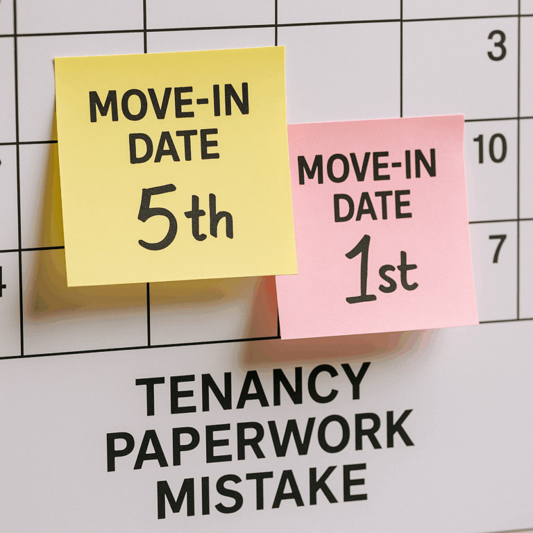 A calendar with two conflicting move-in dates showing a tenancy paperwork mistake.