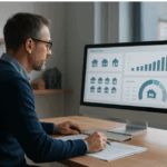 Landlord reviewing property investment data and financial charts on a computere