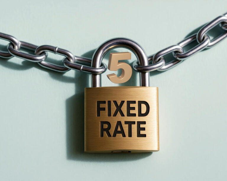 Five-year fixed rate mortgage concept shown with lock and chain