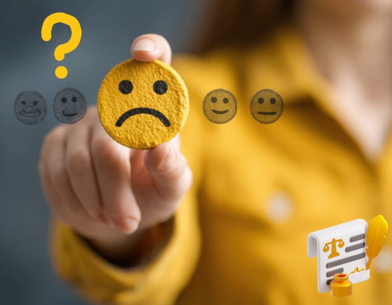 Tenant dispute with landlord over harassment and eviction issues highlighted by unhappy face rating scale.