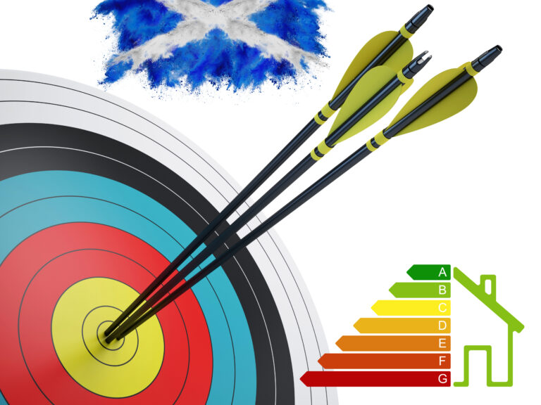 Target with arrows symbolising Scotland’s energy-efficiency goals and EPC rating challenges