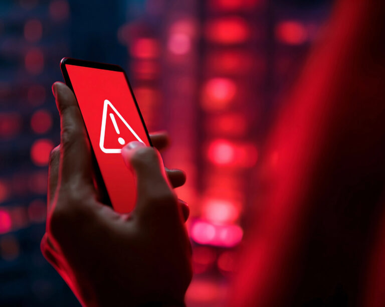 Smartphone showing warning alert, symbolizing urgent tenant issues outside office hours.