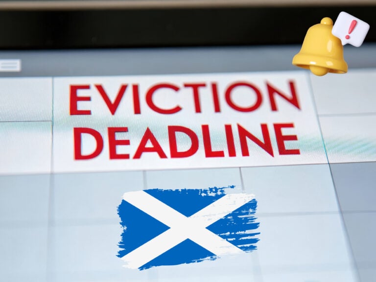 Eviction deadline reminder in Scotland with warning symbol and Scottish flag