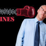 Businessman hit by symbolic boxing glove labeled fines, representing penalties on letting agencies