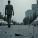 Car key dropped on a road as a man walks away, symbolizing landlords leaving the rental market.