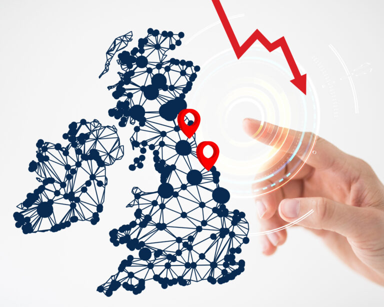 Map of UK student rental affordability with highlighted cities and downward rent trend