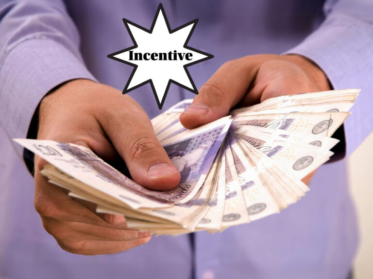 Hands holding a large stack of cash with the word "Incentive" above.