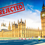 Westminster with “Rejected” stamp symbolizing defeat of Renters’ Rights Bill amendments