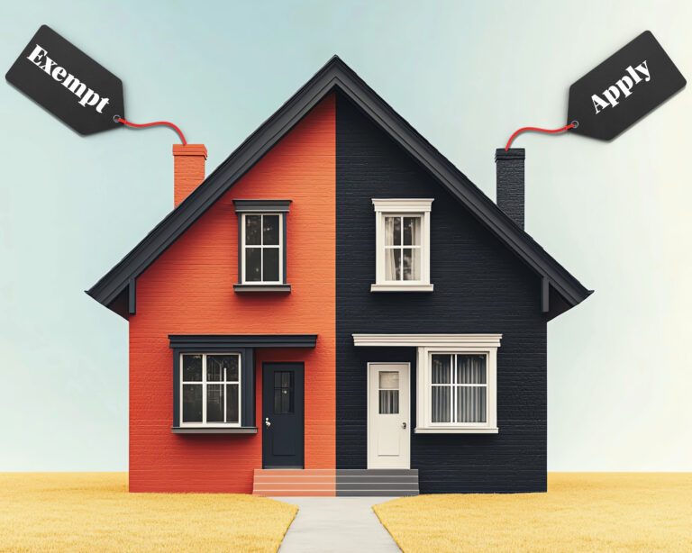 Split house showing rent control exemptions for Build-to-Rent and mid-market rental properties in Scotland