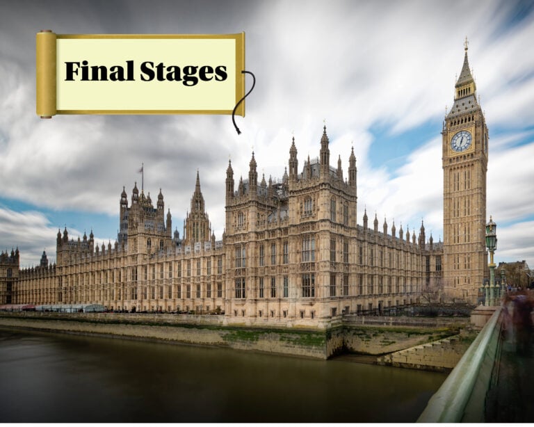 Houses of Parliament with “Final Stages” banner highlighting Renters’ Rights Bill progress