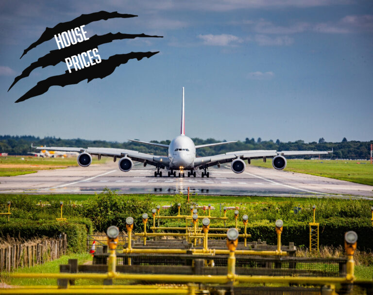 Plane on runway symbolising impact of second Gatwick runway on house prices
