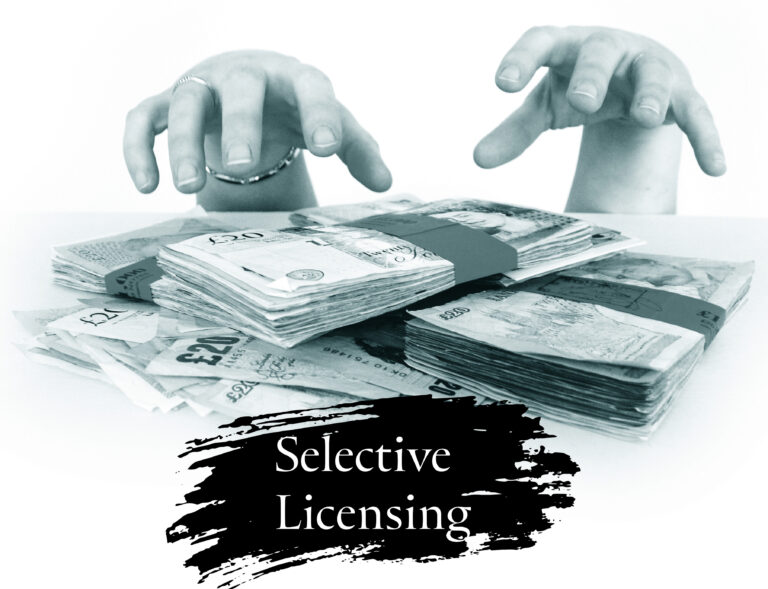 Hands reaching for stacks of cash symbolising selective licensing fees.