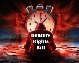 Landlord facing looming Renters Rights Bill deadline with clock symbolizing urgency