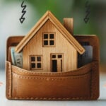 Wooden house model in wallet symbolizing financial pressure on landlords