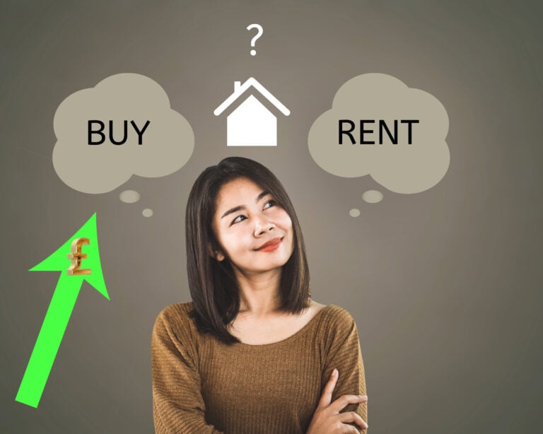 Woman deciding between buying or renting a home amid rising UK property costs
