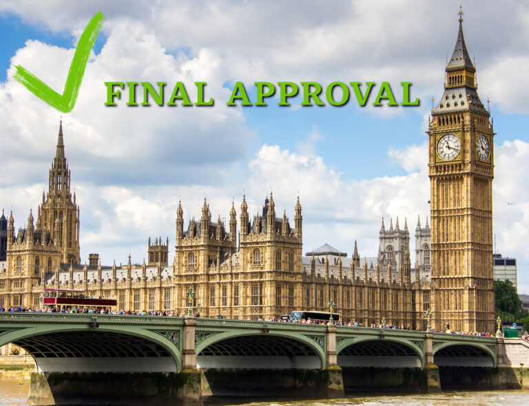 Houses of Parliament in London with “Final Approval” text symbolizing Renters’ Rights Bill progress