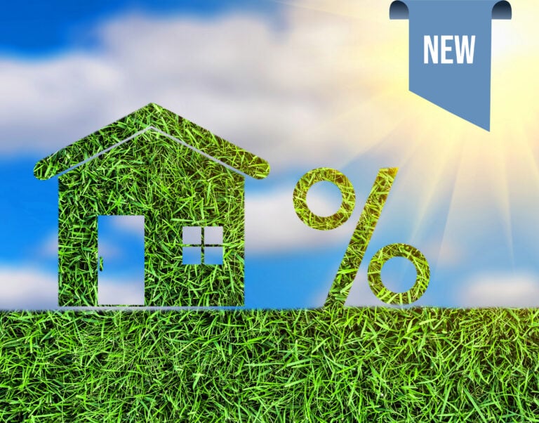 Green house and percentage symbol representing eco-friendly buy-to-let mortgage offers.