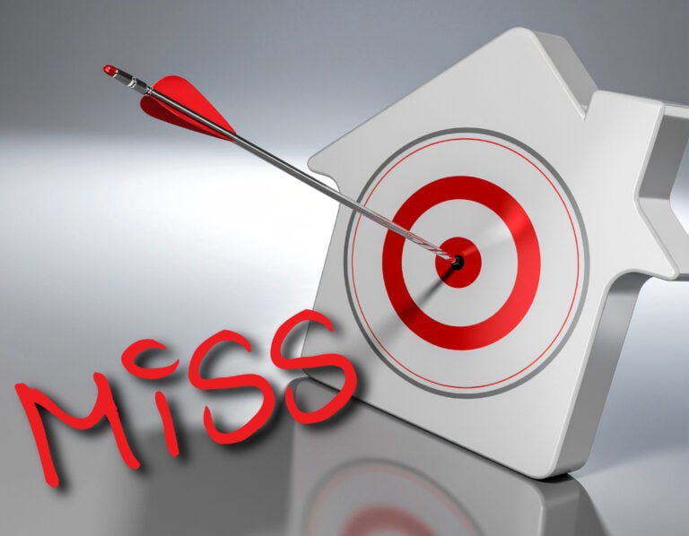 Arrow hitting target with the word “miss” symbolizing failure to meet housing goals