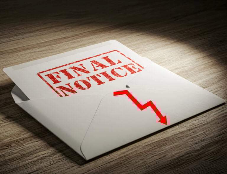 Final notice letter symbolizing rising buy-to-let repossessions despite falling arrears