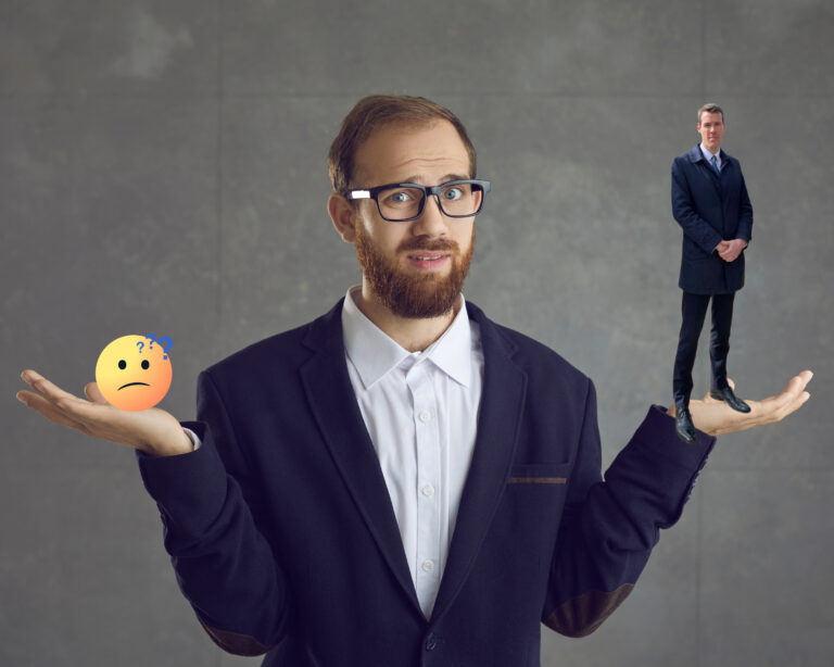 Confused landlord weighing housing policy options between emoji and government minister