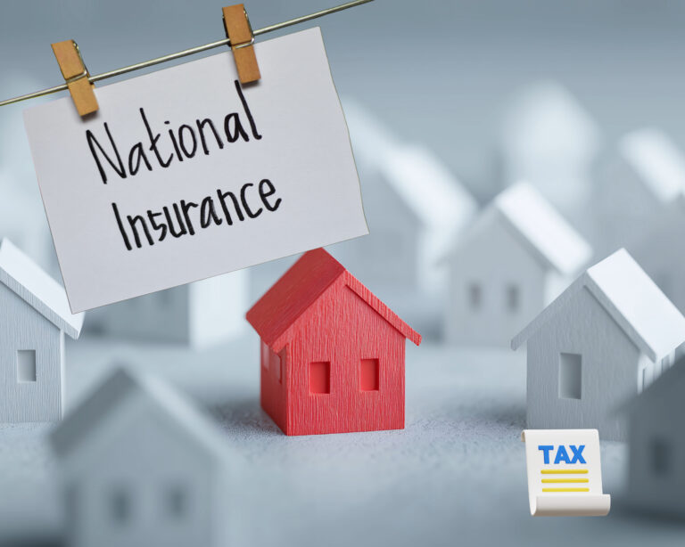 National Insurance tax concept with miniature houses representing property and rental income.