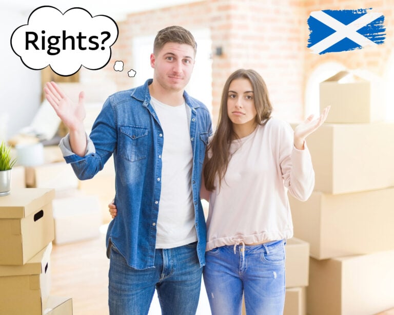 Couple surrounded by moving boxes in Scotland unsure about their tenancy rights