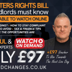 Promotional banner for Renters Rights Bill landlord training by Property Investors Network, featuring experts Paul and Simon.