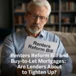 A UK landlord reading paperwork titled Renters Reform Bill while considering buy to let mortgage changes in 2025