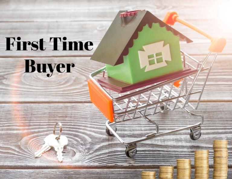 Model house in a shopping cart with coins and keys, symbolizing first-time homebuyer reforms