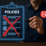 Labour policy illustration showing policy list crossed out in red