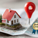 Model house with “For Rent” sign and location pin representing best UK cities for renters