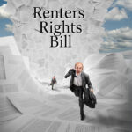 Businessmen overwhelmed by legal paperwork symbolizing the Renters’ Rights Bill