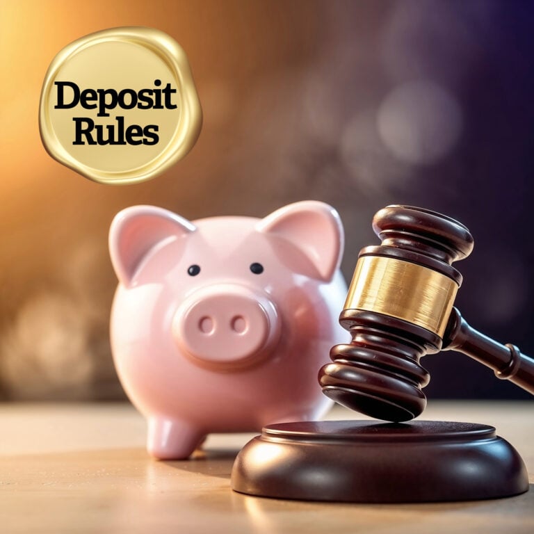 Piggy bank and judge’s gavel symbolising tenancy deposit rules under the Renters’ Rights Act