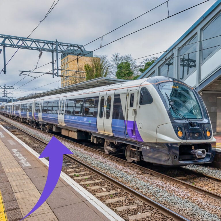 Elizabeth line train at station illustrating rising rents along the route
