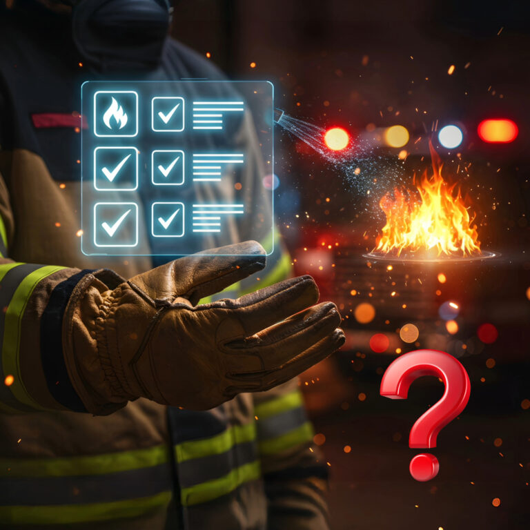 Fire safety checklist and question mark representing cladding and building safety concerns.