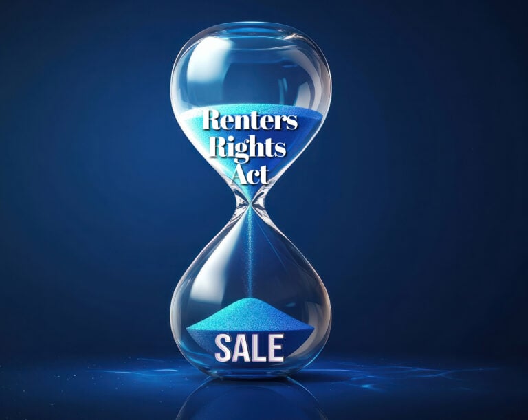 Hourglass symbolizing limited time for landlords to sell before the Renters’ Rights Act takes effect.
