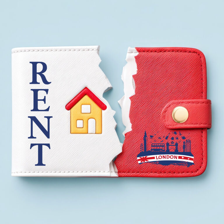 Torn wallet symbolising the strain of rising London rental costs