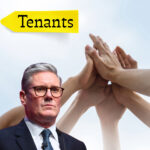 Political figure shown alongside joined hands symbolising support for tenants’ rights